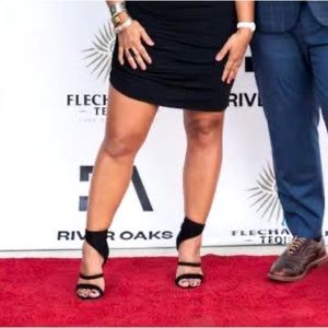 Tamara Mellon Sinner 105 Black Suede Cone Heel Strappy Sandals 37 Open Toe